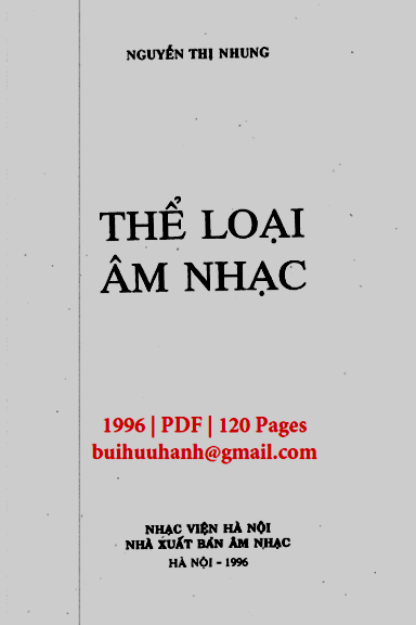 Thể Loại Âm Nhạc (NXB Âm Nhạc 1996) - Nguyễn Thị Nhung, 120 Trang