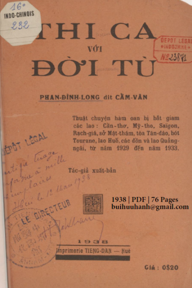 Thi Ca Với Đời Tù (NXB Tiếng Dân 1938) - Phan Đình Long, 76 Trang