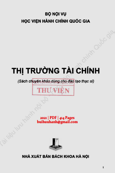 Thị Trường Tài Chính (NXB Bách Khoa 2021) - Phạm Thị Thanh Vân, 414 Trang
