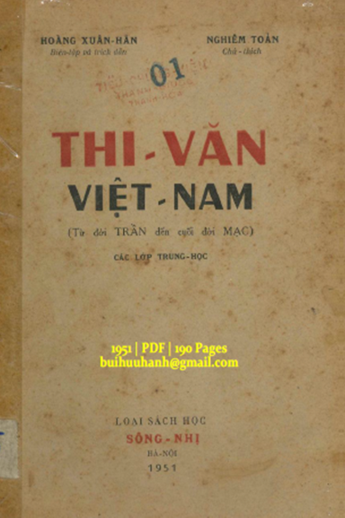 Thi Văn Việt Nam Từ Đời Trần Đến Cuối Đời Mạc (NXB Sông Nhị 1951) - Hoàng Xuân Hãn, 190 Trang