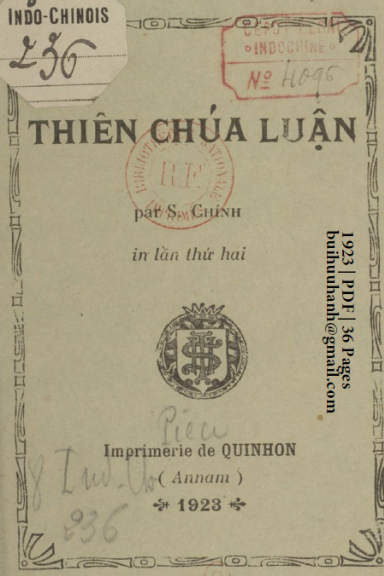 Thiên Chúa Luận (NXB Qui Nhơn 1923) - Simon Chính, 36 Trang