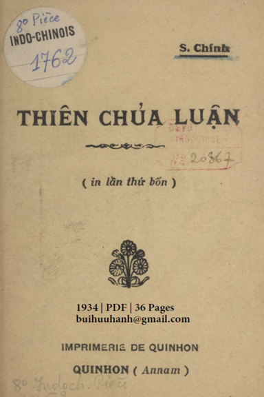 Thiên Chúa Luận (NXB Qui Nhơn 1934) - Simon Chính, 36 Trang