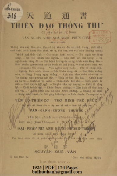 Thiên Đạo Thông Thư (NXB Ngô Tử Hạ 1925) - Nguyễn Quế Vân, 174 Trang