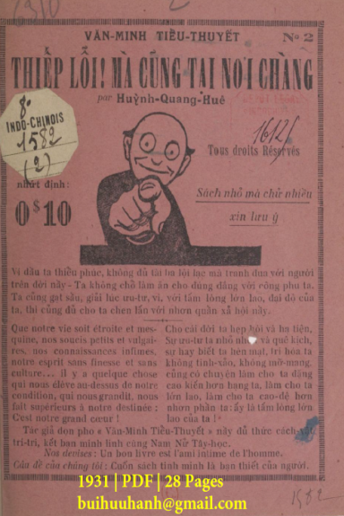 Thiếp Lỗi Mà Cũng Tại Nơi Chàng (NXB Đức Lưu Phương 1931) - Huỳnh Quang Huê, 28 Trang