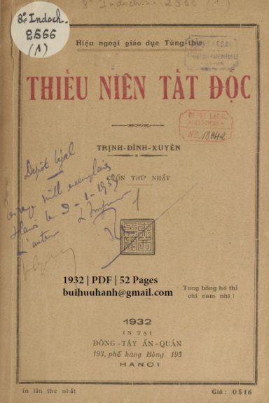 Thiếu Niên Tất Độc Cuốn 1 (NXB Đông Tây 1932) - Trịnh Đình Xuyên, 52 Trang