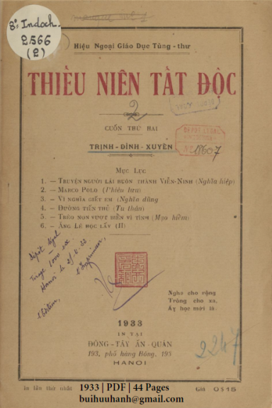 Thiếu Niên Tất Độc Cuốn 2 (NXB Đông Tây 1933) - Trịnh Đình Xuyên, 44 Trang