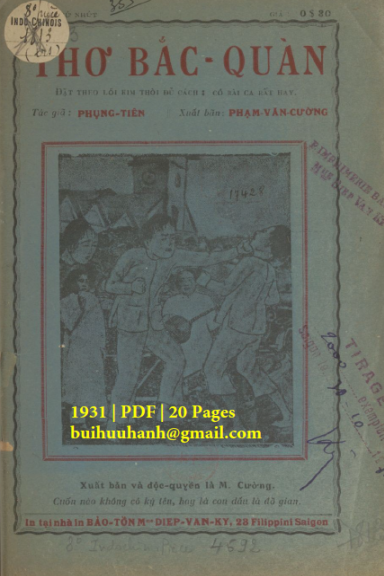 Thơ Bắc Quàn (NXB Bảo Tồn 1931) - Phụng Tiên, 20 Trang
