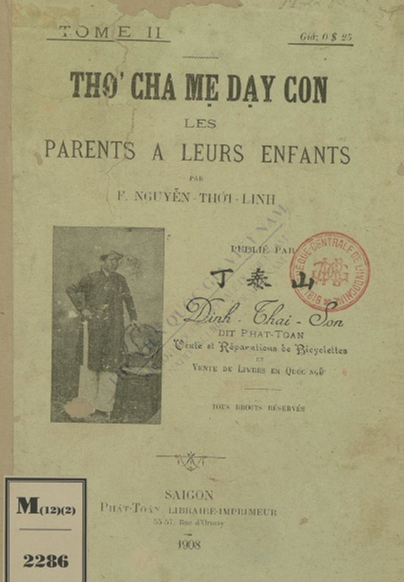 Thơ Cha Mẹ Dạy Con Tập 2 (NXB Sài Gòn 1908) - Nguyễn Thới Linh, 39 Trang