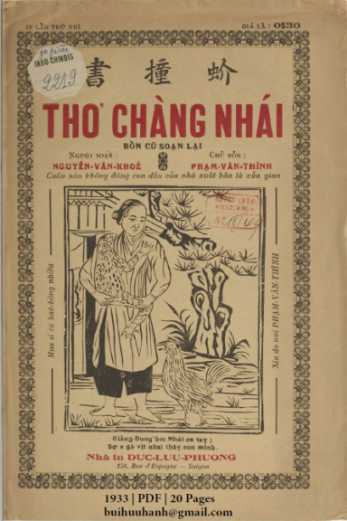 Thơ Chàng Nhái (NXB Đức Lưu Phương 1933) - Nguyễn Văn Khỏe, 20 Trang
