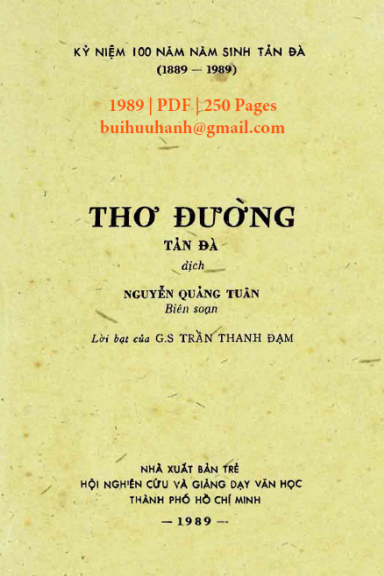 Thơ Đường-Tản Đà (NXB Trẻ 1989) - Nguyễn Quảng Tuân, 250 Trang