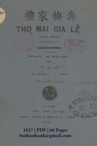 Thọ Mai Gia Lễ Diễn Nghĩa (NXB Phú Văn Đường 1927) - Vũ Hi Tô, 60 Trang