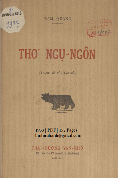 Thơ Ngụ Ngôn (NXB Thái Dương Văn Khố 1933) - Đạm Quang, 152 Trang