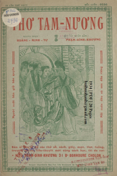 Thơ Tam Nương (NXB Bảo Tồn 1934) - Hoàng Minh Tự, 20 Trang