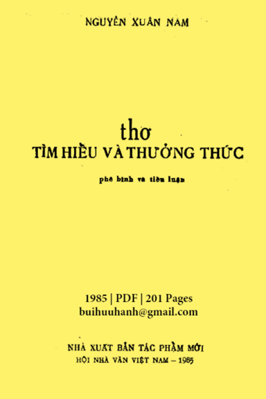 Thơ-Tìm Hiểu Và Thưởng Thức (NXB Tác Phẩm Mới 1985) - Nguyễn Xuân Nam, 201 Trang