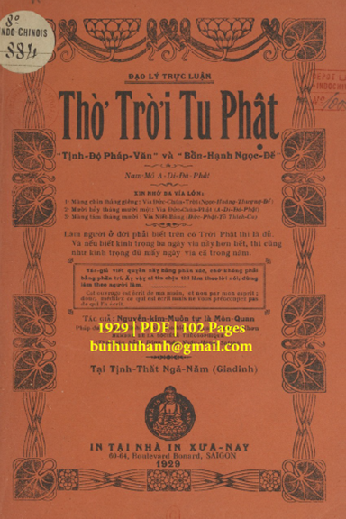 Thờ Trời Tu Phật (NXB Xưa Nay 1929) - Nguyễn Kim Muôn, 102 Trang