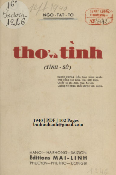 Thơ Và Tình (NXB Mai Lĩnh 1940) - Ngô Tất Tố, 102 Trang