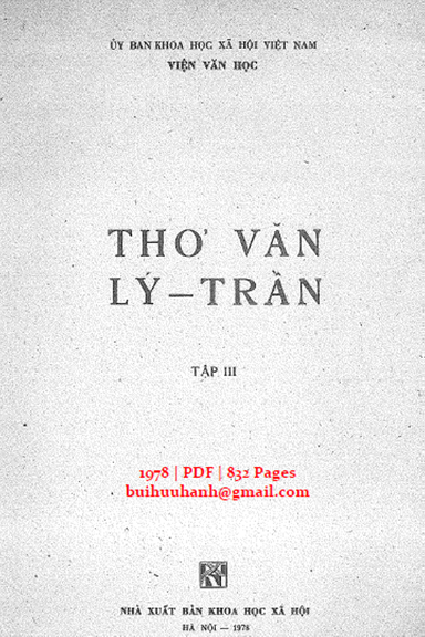 Thơ Văn Lý Trần Tập 3 (NXB Khoa Học Xã Hội 1978) - Nguyễn Huệ Chi, 832 Trang
