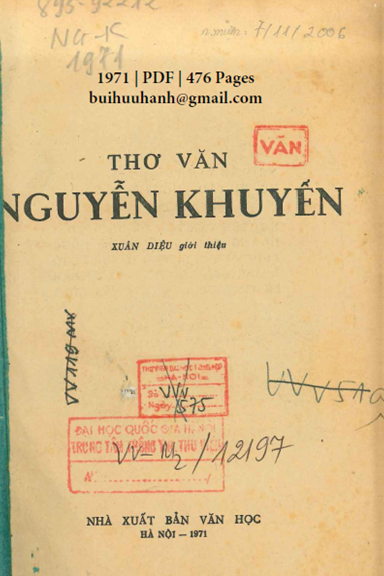Thơ Văn Nguyễn Khuyến (NXB Văn Học 1971) - Xuân Diệu, 476 Trang