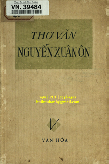 Thơ Văn Nguyễn Xuân Ôn (NXB Văn Hóa 1961) - Nguyễn Đức Vân, 274 Trang
