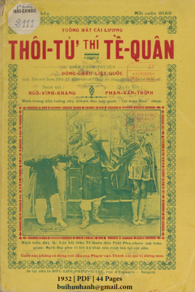Thôi Tử Thí Tề Quân (NXB Đức Lưu Phương 1932) - Ngô Vĩnh Khang, 44 Trang