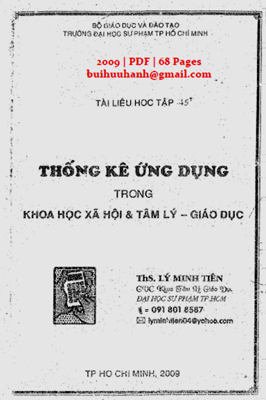 Thống Kê Ứng Dụng Trong Khoa Học Xã Hội Và Tâm Lý Giáo Dục (NXB Đại Học Sư Phạm 2009) - Lý Minh Tiên