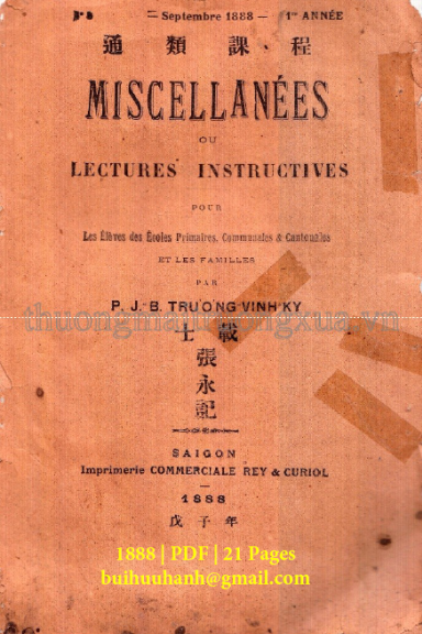 Thông Loại Khóa Trình (NXB Sài Gòn 1888) - Trương Vĩnh Ký, 21 Trang