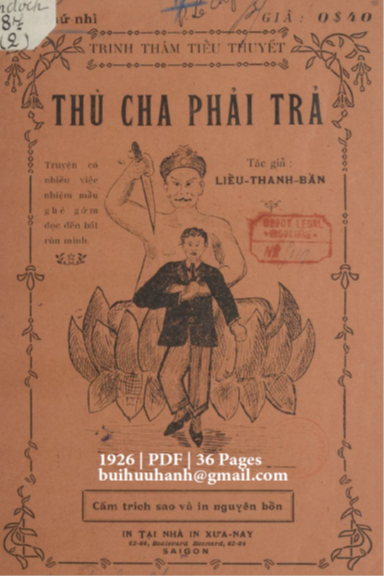 Thù Cha Phải Trả Cuốn 2 (NXB Xưa Nay 1926) - Liểu Thanh Bần, 36 Trang