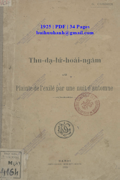 Thu Dạ Lữ Hoài Ngâm (NXB Kim Đức Giang 1925) - Đinh Nhật Thận, 34 Trang