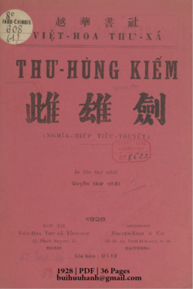 Thư Hùng Kiếm Quyển 1 (NXB Việt Hoa Thư Xã 1928) - Nhiều Tác Giả, 36 Trang