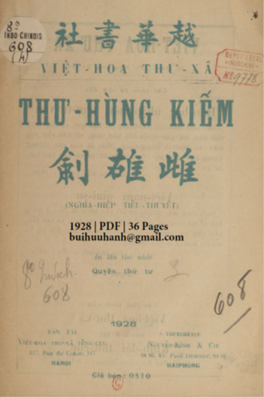 Thư Hùng Kiếm Quyển 4 (NXB Việt Hoa Thư Xã 1928) - Nhiều Tác Giả, 36 Trang