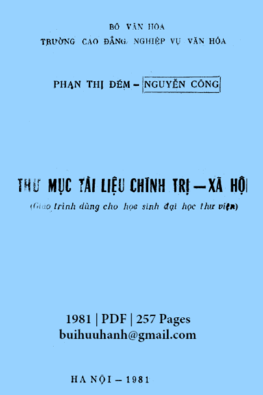 Thư Mục Tài Liệu Chính Trị Xã Hội (NXB Hà Nội 1981) - Phan Thị Đém, 257 Trang