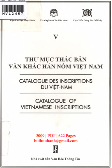 Thư Mục Thác Bản Văn Khắc Hán Nôm Việt Nam Tập 5 (NXB Văn Hóa Thông Tin 2009) - Trịnh Khắc Mạnh