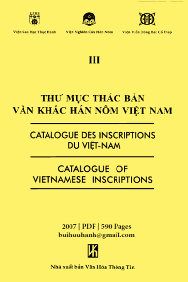 Thư Mục Thác Bản Văn Khắc Hán Nôm Việt Nam Tập 3 (NXB Văn Hóa Thông Tin 2007) - Trịnh Khắc Mạnh