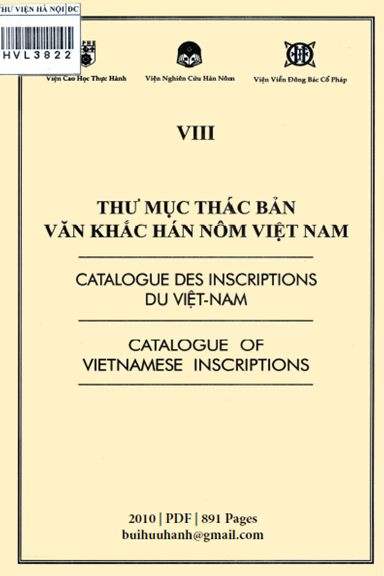 Thư Mục Thác Bản Văn Khắc Hán Nôm Việt Nam Tập 8 (NXB Văn Hóa Thông Tin 2010) - Trịnh Khắc Mạnh