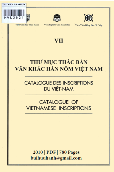 Thư Mục Thác Bản Văn Khắc Hán Nôm Việt Nam Tập 7 (NXB Văn Hóa Thông Tin 2010) - Trịnh Khắc Mạnh