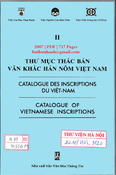 Thư Mục Thác Bản Văn Khắc Hán Nôm Việt Nam Tập 2 (NXB Văn Hóa Thông Tin 2007) - Trịnh Khắc Mạnh