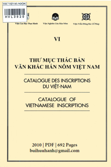 Thư Mục Thác Bản Văn Khắc Hán Nôm Việt Nam Tập 6 (NXB Văn Hóa Thông Tin 2010) - Trịnh Khắc Mạnh