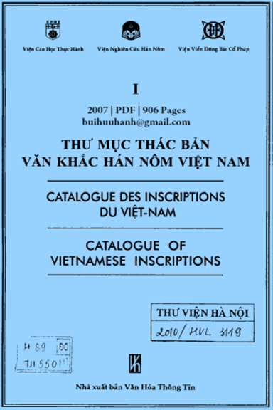 Thư Mục Thác Bản Văn Khắc Hán Nôm Việt Nam Tập 1 (NXB Văn Hóa Thông Tin 2007) - Trịnh Khắc Mạnh