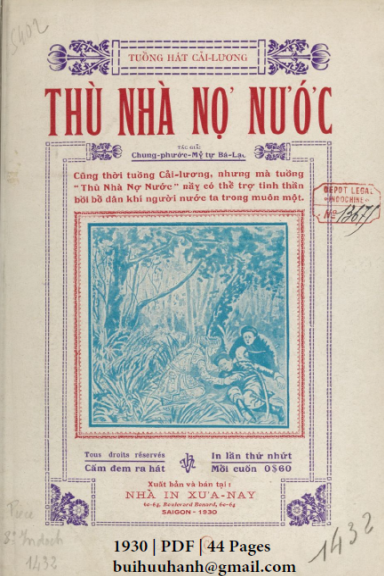 Thù Nhà Nợ Nước (NXB Xưa Nay 1930) - Chung Phước Mỹ, 44 Trang