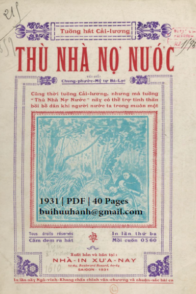 Thù Nhà Nợ Nước (NXB Xưa Nay 1931) - Chung Phước Mỹ, 40 Trang