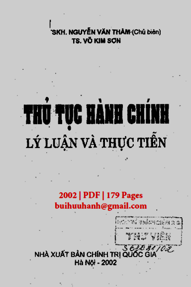 Thủ Tục Hành Chính Lý Luận Và Thực Tiễn (NXB Chính Trị 2002) - Nguyễn Văn Thâm, 179 Trang