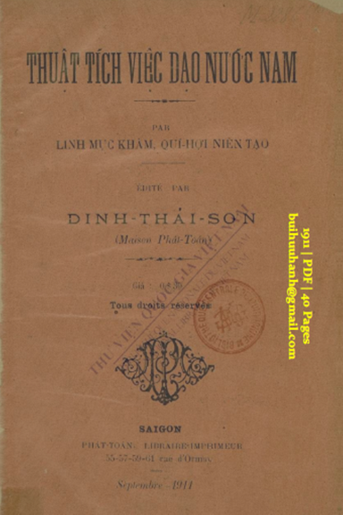 Thuật Tích Việc Đạo Nước Nam (NXB Phát Toán 1911) - Đinh Thái Sơn, 40 Trang