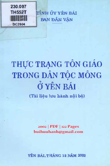 Thực Trạng Tôn Giáo Trong Dân Tộc Mông Ở Yên Bái (NXB Yên Bái 2002) - Trần Thị Hiệp, 122 Trang