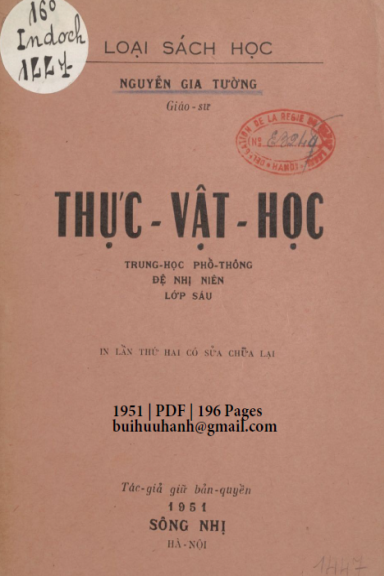 Thực Vật Học Lớp Sáu (NXB Sông Nhị 1951) - Nguyễn Gia Tường, 196 Trang