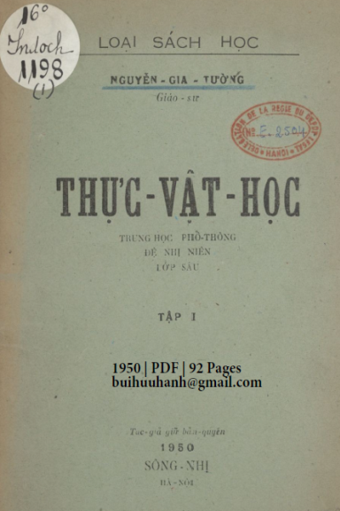 Thực Vật Học Tập 1 (NXB Sông Nhị 1950) - Nguyễn Gia Tường, 92 Trang