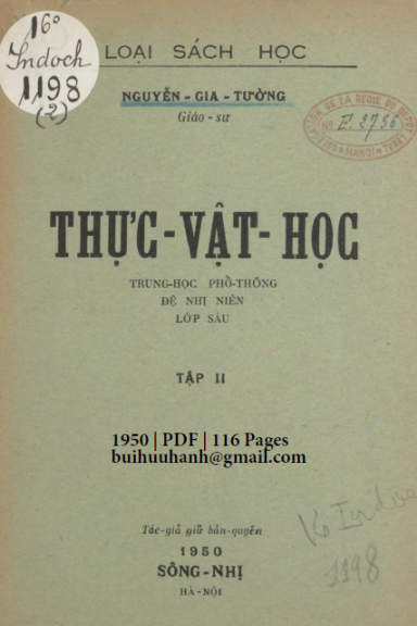 Thực Vật Học Tập 2 (NXB Sông Nhị 1950) - Nguyễn Gia Tường, 116 Trang