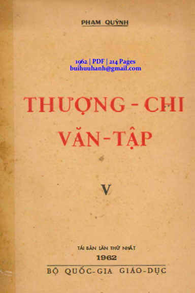 Thượng Chi Văn Tập 5 (NXB Bộ Giáo Dục 1962) - Phạm Quỳnh, 214 Trang