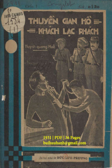 Thuyền Giang Hồ Khách Lạc Phách Cuốn 1 (NXB Đức Lưu Phương 1931) - Huỳnh Quang Huê, 36 Trang