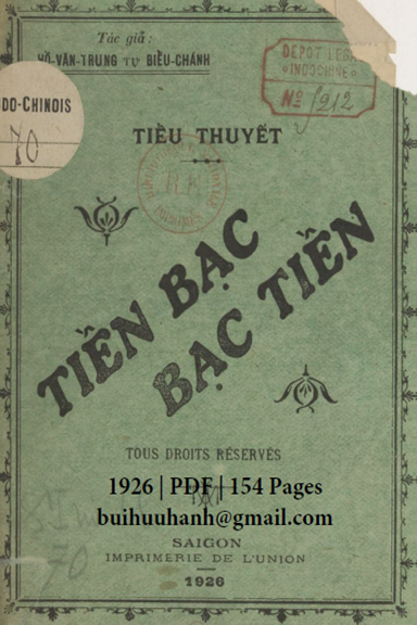 Tiền Bạc Bạc Tiền (NXB Sài Gòn 1926) - Hồ Biểu Chánh, 154 Trang