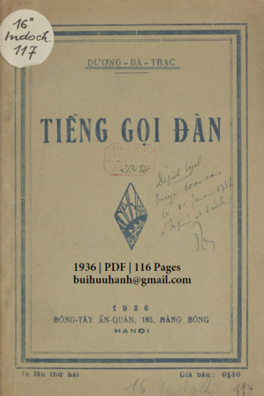Tiếng Gọi Đàn (NXB Đông Tây 1936) - Dương Bá Trạc, 116 Trang